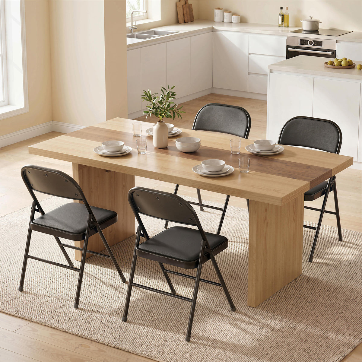 4er-Set Klappstühle, Tragbare Bürostühle, Metallbeine, Faltstuhl für Büro, Empfang, Wartezimmer, Kunstleder, Schwarz