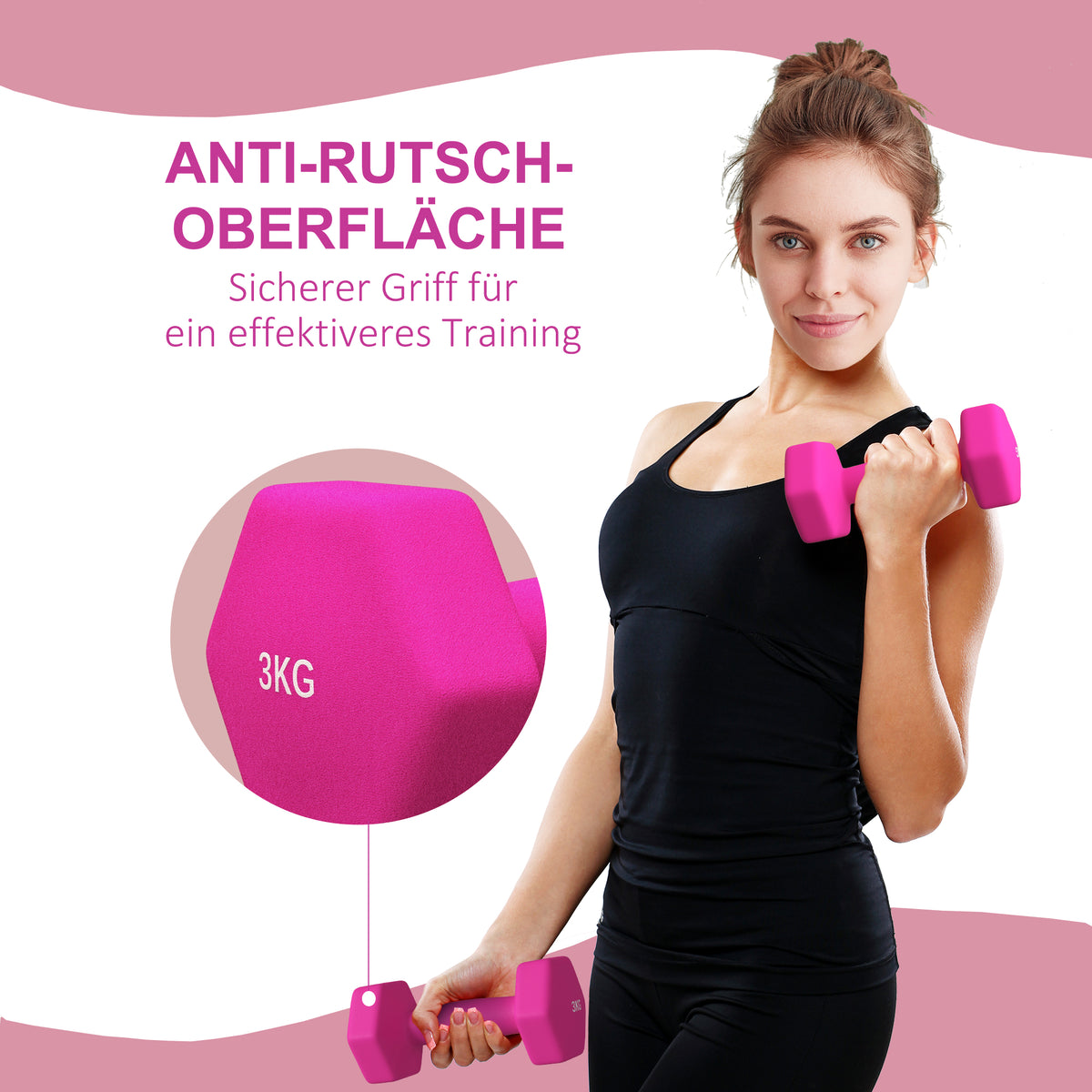 2 x 3kg Hexagonal Dumbbells Weights Set with Non-Slip Grip for Home Gym Workout, Pink