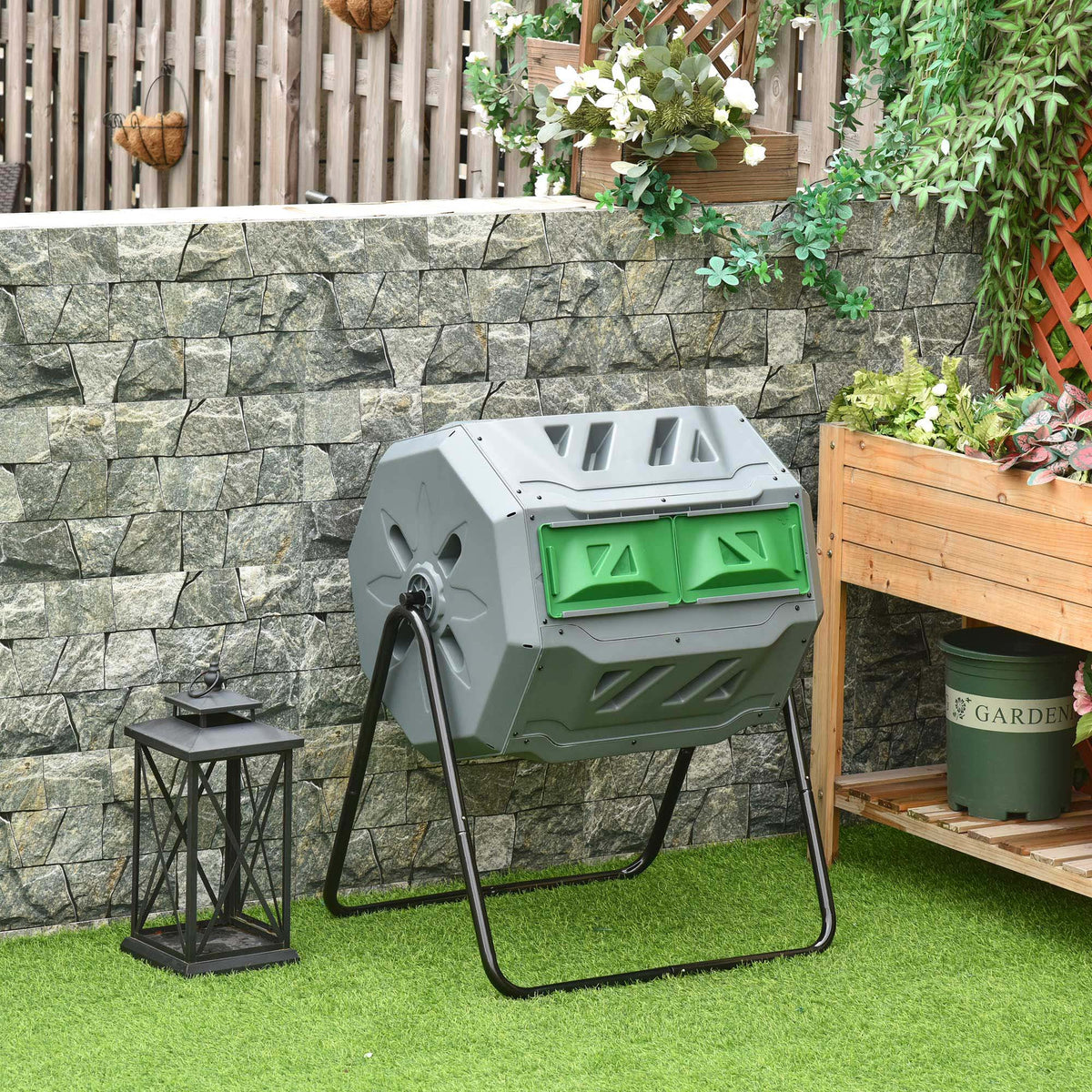 160L 360° Rotating Dual Chamber Composter - Grey