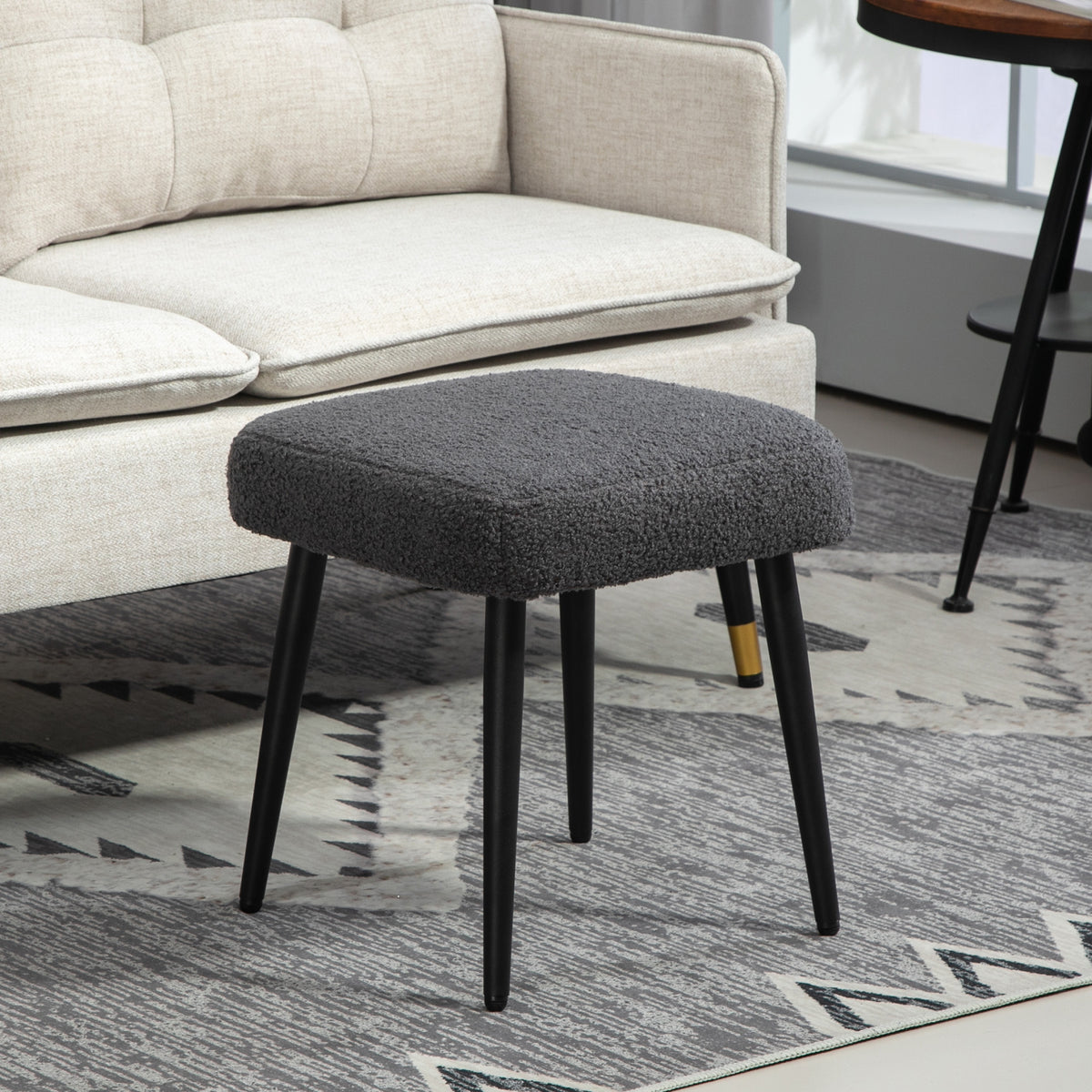 Hocker, Fu?st¨¹tze, gepolsterter Sitz, Kaschmir-Optik, Stahlbeine, 42 x 42 x 44 cm, Dunkelgrau