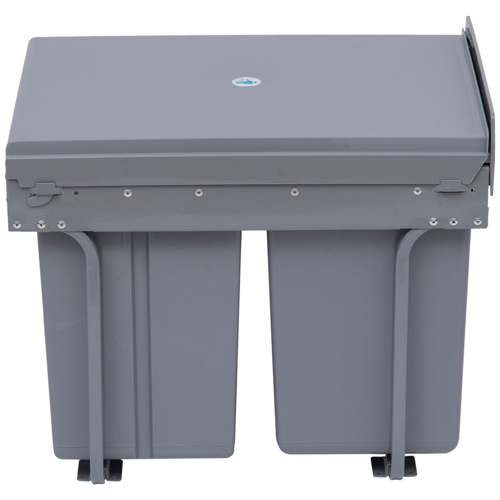 M¨¹lleimer-Konstruktion mit 3 Abfalleimern zur M¨¹lltrennung, Schienensystem, einbaubar, 3er-Set M¨¹llbeh?lter, Grau