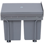 M¨¹lleimer-Konstruktion mit 3 Abfalleimern zur M¨¹lltrennung, Schienensystem, einbaubar, 3er-Set M¨¹llbeh?lter, Grau