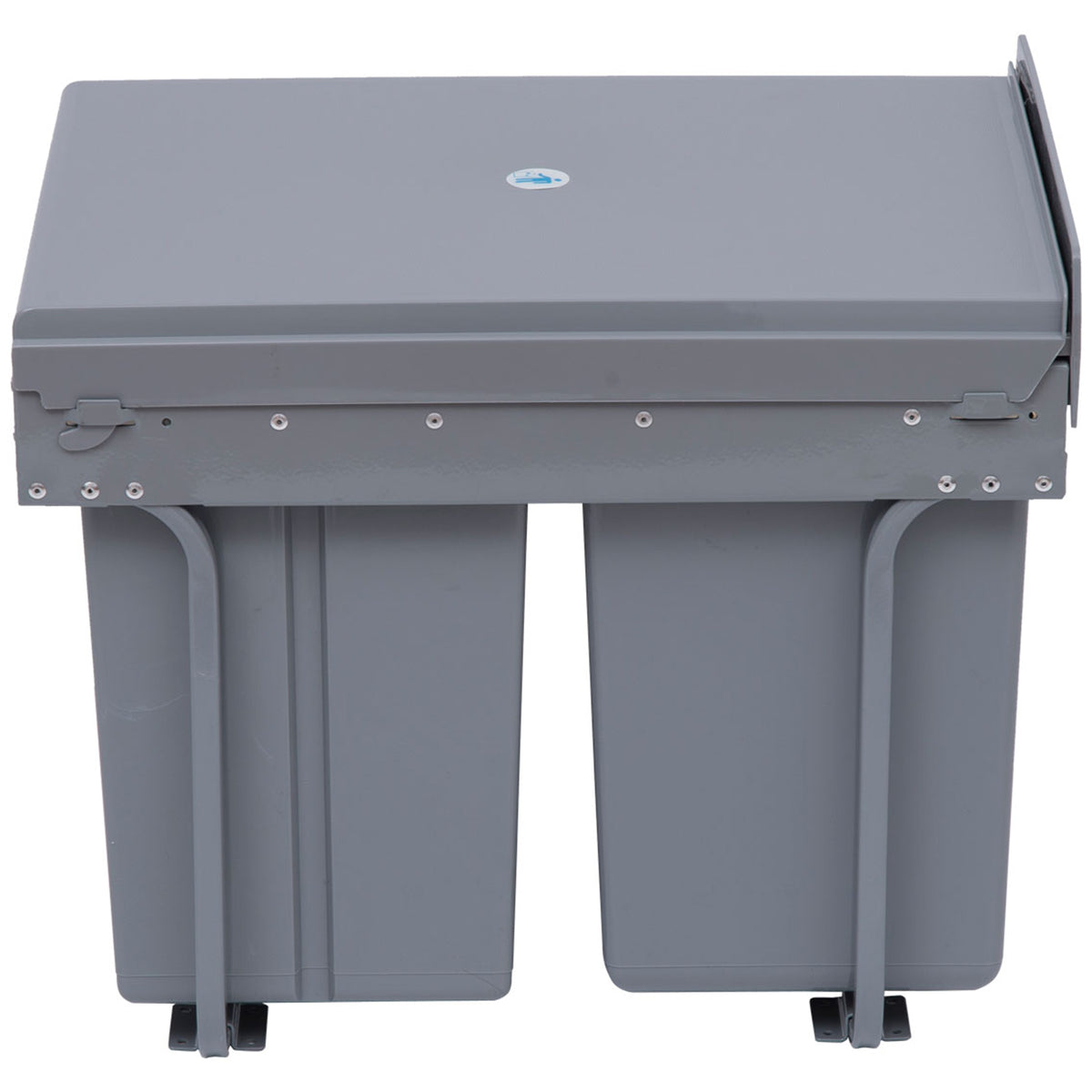 M¨¹lleimer-Konstruktion mit 3 Abfalleimern zur M¨¹lltrennung, Schienensystem, einbaubar, 3er-Set M¨¹llbeh?lter, Grau
