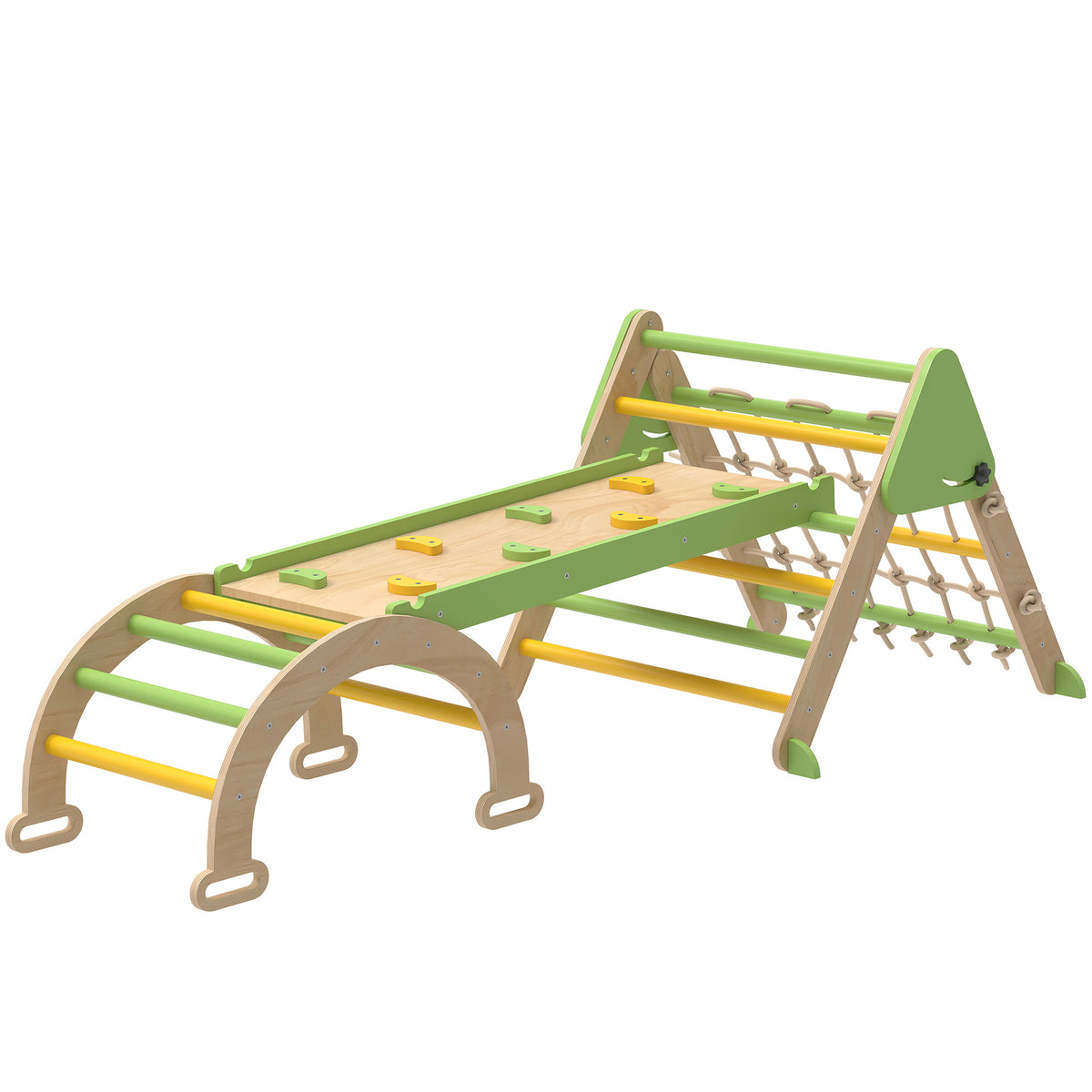 8-in-1 Montessori Kletterger¨¹st Indoor Holz Kletterdreieck mit Kletterbogen, doppelseitiger Rutsche, Gr¨¹n