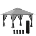 Faltpavillon, höhenverstellbar, 4 Netzwände, Lüftungsdach, Tragetasche, Schnellaufbau, dunkelgrau, 4 x 4 x 3 m