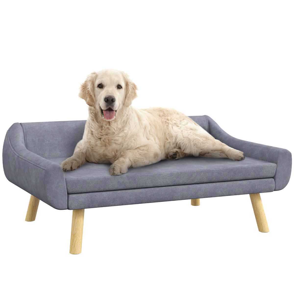 Haustiersofa Hundesofa, Skandidesign, abnehmbares Polster, Samtoptik, 102 cm x 58,5 cm x 42,5 cm, Grau + Natur