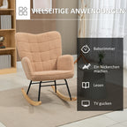 Schaukelstuhl im Retro-Design, Massivholz, Sessel, Relaxsessel, 98 cm x 71 cm x 101 cm, Braun