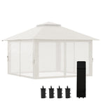 Faltpavillon, höhenverstellbar, 4 Netzwände, Lüftungsdach, Tragetasche, Schnellaufbau, 4 x 4 x 3 m, Cremeweiß