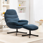 Relaxsessel mit Hocker Sessel Loungesessel mit Chenille-Stoff, Modern Fernsehsessel, 78 x 93 x 100 cm, Blau
