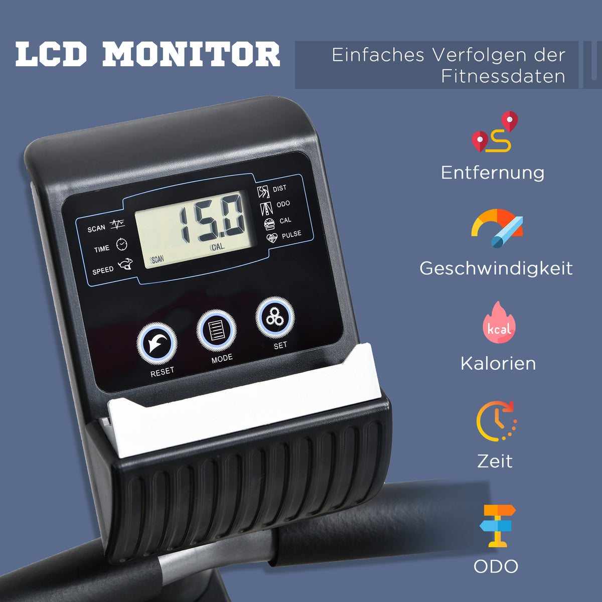 Liegeergometer mit LCD-Anzeige 8 stufig einstellbarem Magnetwiderstand Liegeheimtrainer mit Herzfrequenzsensoren, verstellbarer Rückenlehne, Nutzergewicht bis 110 kg für zu Hause Gym