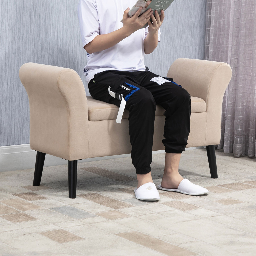 Polsterbank mit Stauraum, Truhenbank mit Armlehnen, 46 cm Sitzhöhe, samtartiges Polyester, 111,5 x 41 x 65 cm, Beige