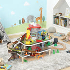 79 Piece Wooden Train Set, Kids Train Track Mine Themed with Crane, Helicopter
