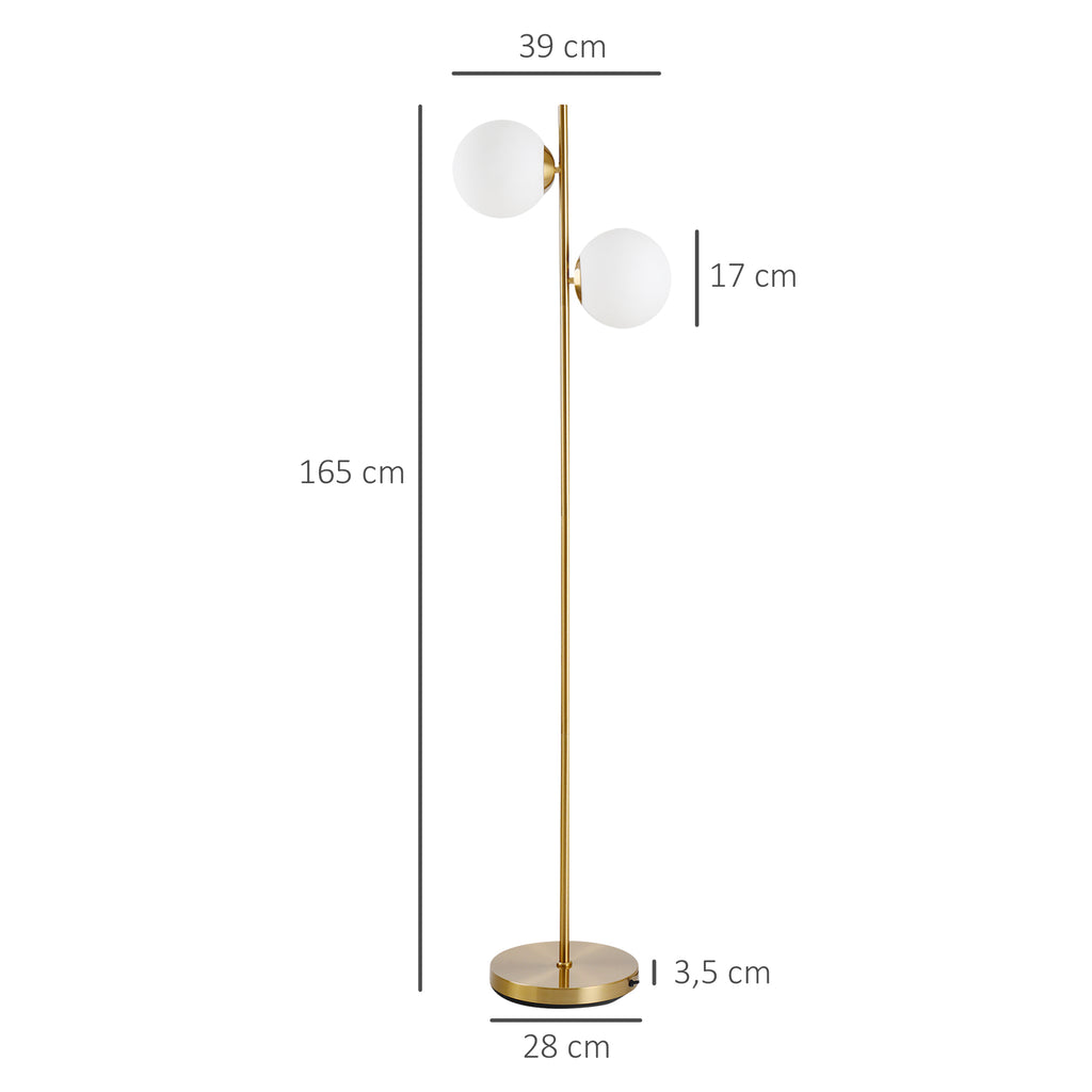 Stehlampe Wohnzimmer mit 2-teiliger Glas-Lampenschirm, Stehleuchte Standleuchte mit 2 E27 Fassung für Wohnzimmer Schlafzimmer, exkl. Glühbirne