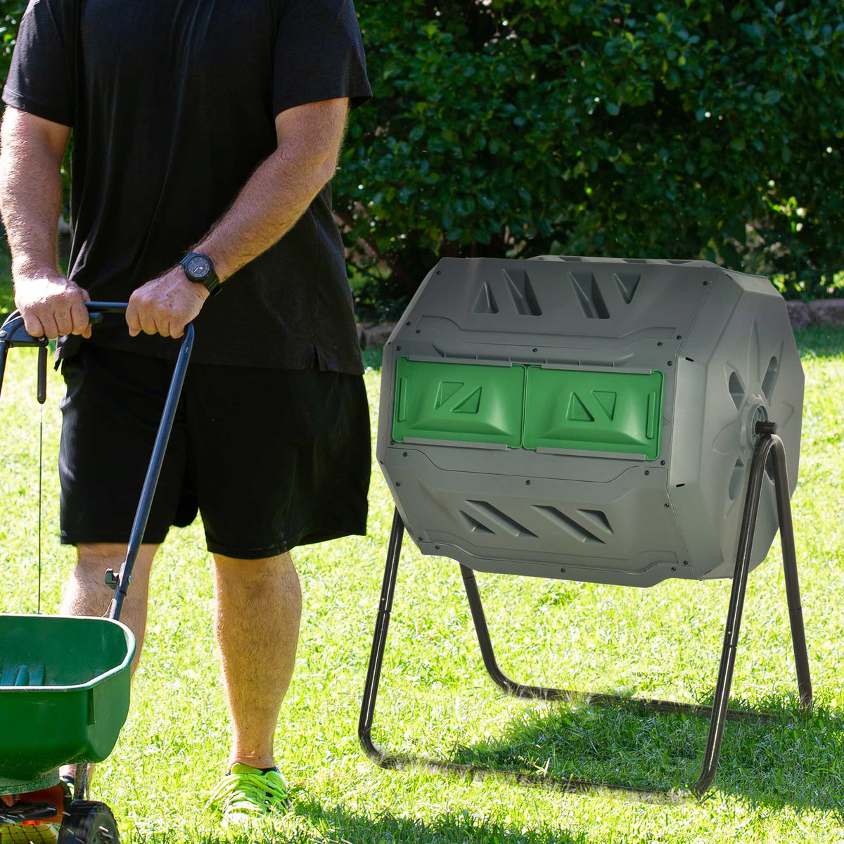 160L 360° Rotating Dual Chamber Composter - Grey