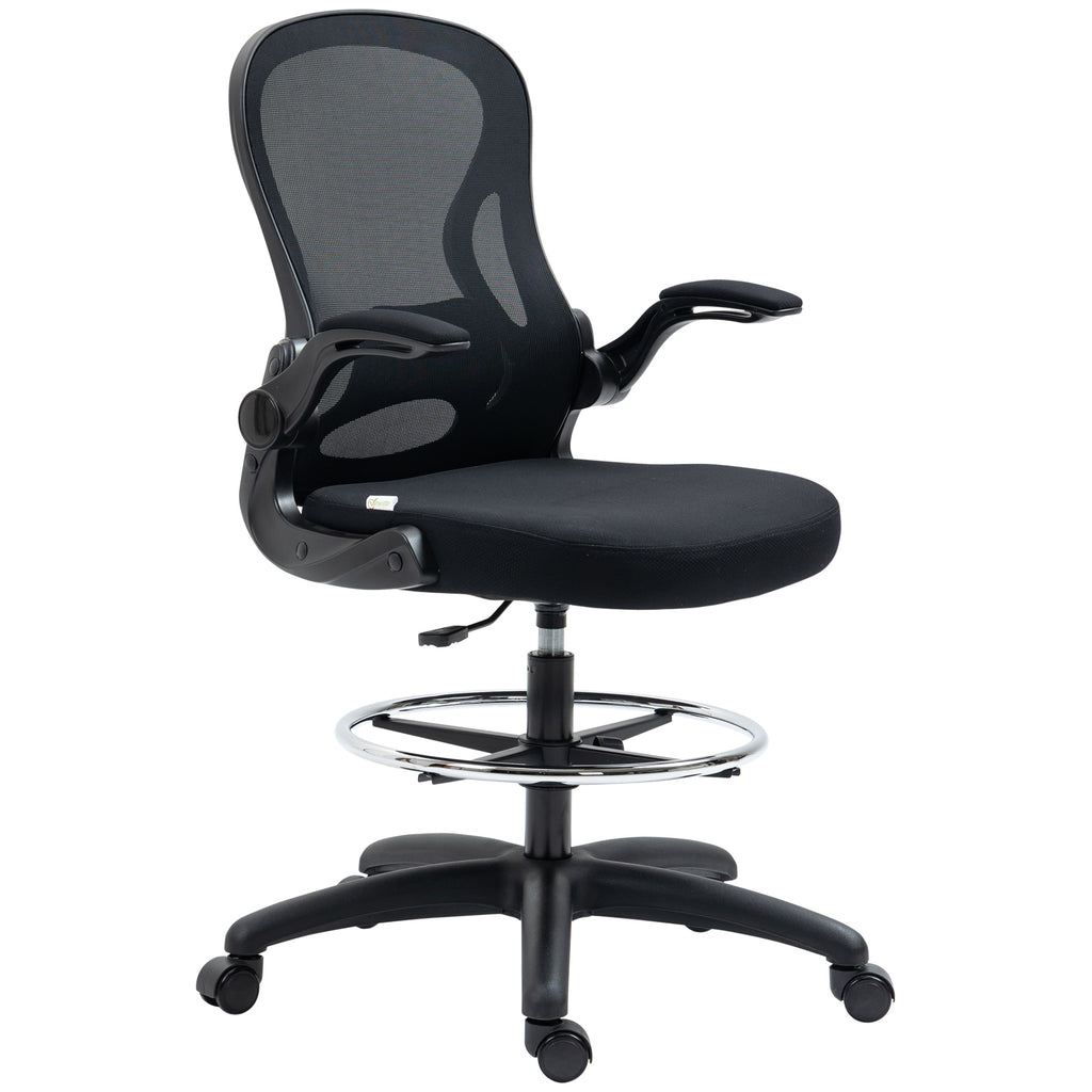 Zeichenstuhl, h?henverstellbarer B¨¹rostuhl, mit Fu?st¨¹tze, 59 cm x 65 cm x 122 cm, Schwarz