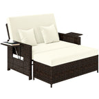 Gartensofa mit Liegefunktion, ausfahrbare Fußbank mit Stauraum, Sitzkissen, braun+creme, 130 x 72 x 96 cm