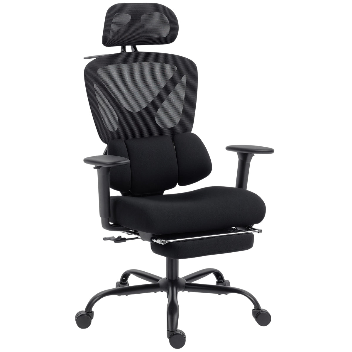 Ergonomischer Bürostuhl mit Rollen, Netzstoff, Lendenstütze, Computerstuhl mit Armlehnen, verstellbare Kopfstütze
