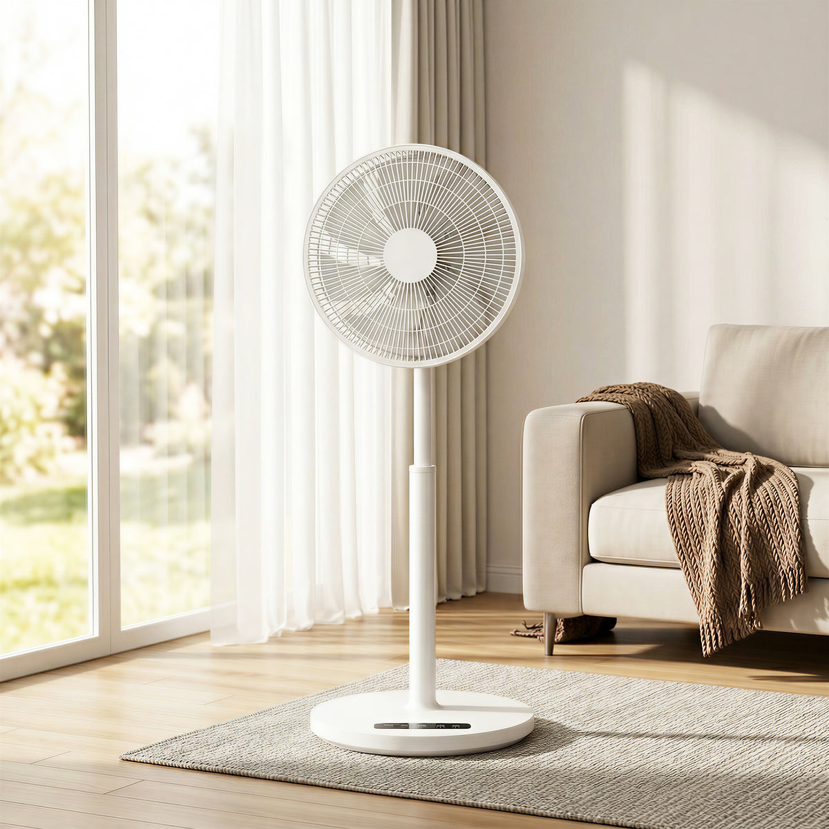 Standventilator mit Fernbedienung und 12 Geschwindigkeiten, Bodenventilator mit verstellbarer Höhe für Schlafzimmer Weiß