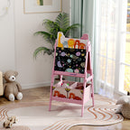 2 in 1 Kids Easel with Whiteboard, Chalkboard, Storage Boxes, for Ages 3-8 Years, Pink