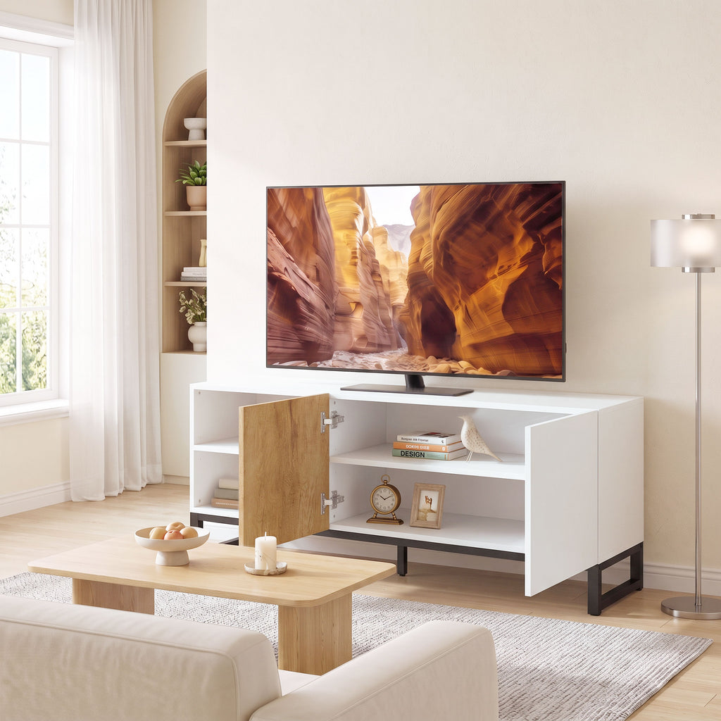TV-Schrank für Fernseher bis 55 Zoll, Modernes TV-Lowboard, Weiß
