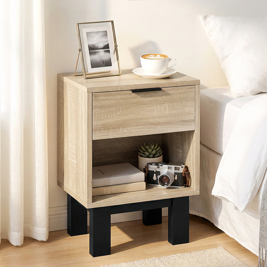 Nachttisch, Nachtschrank mit Schublade, offenes Fach, Nachtkommode f¨¹r Schlafzimmer, Wohnzimmer, 35 x 26 x 50 cm, Eiche