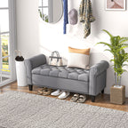 Sitzbank Polsterbank Bettbank, Knopfheftung, Samtoptik, 126 cm x 48,5 cm x 57 cm, Grau