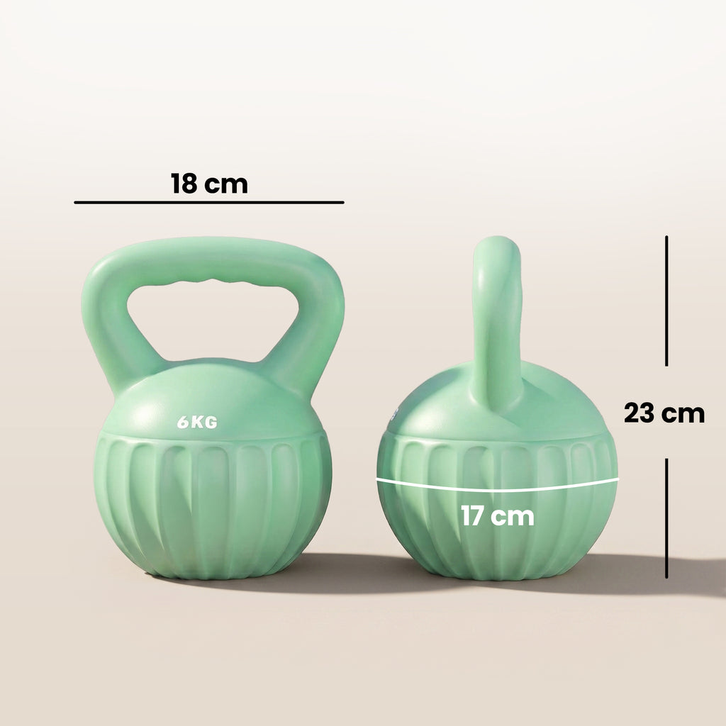 Kettlebell Kugelhantel 6 kg Gewicht-Hantel mit Sand befüllt für Anfänger Zuhause Krafttraining 17 x 17 x 23 cm Grün