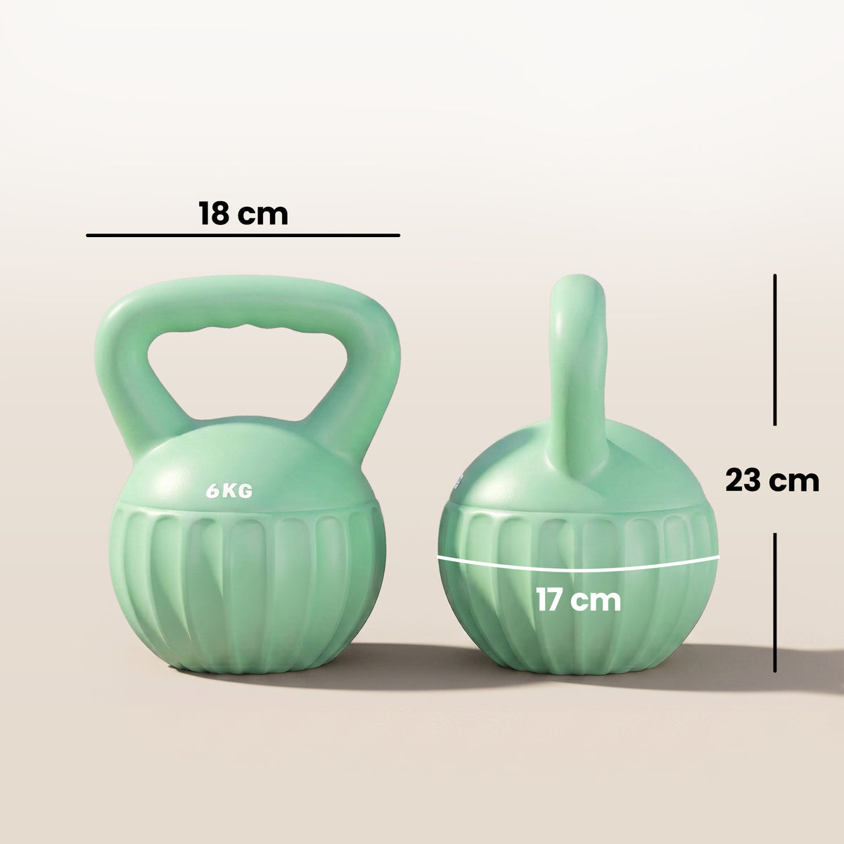 Kettlebell Kugelhantel 6 kg Gewicht-Hantel mit Sand befüllt für Anfänger Zuhause Krafttraining 17 x 17 x 23 cm Grün