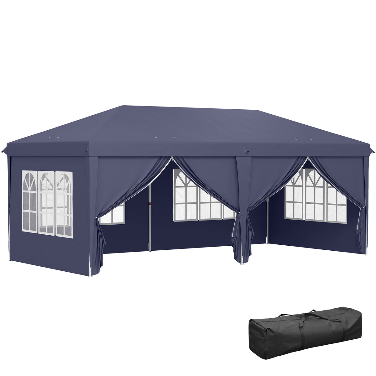 Faltpavillon 6 x 3 m, abnehmbare Seitenw?nde, gro?e Fenster, Rei?verschlusst¨¹ren, Stahlrahmen, Blau