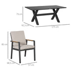 Gartenmöbel-Set für 6 Personen, 6 Stühle, 1 Tisch, wetterbeständig, 175 cm x 92 cm x 73 cm, Schwarz + Grau