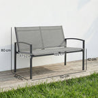 Metal Garden Bench, 2 Seater Outdoor Furniture Seating with Breathable Texteline Fabric, Park Patio Seat, Grey