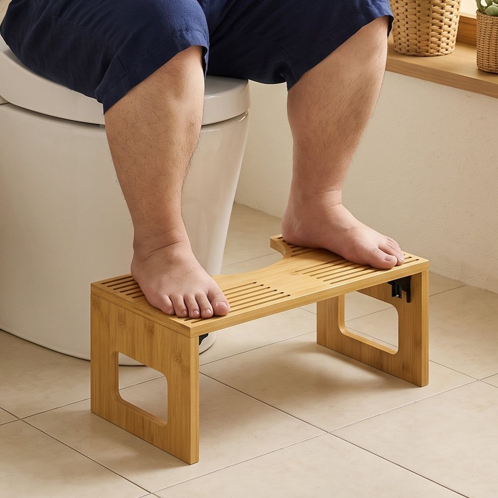 Toilettenhocker Bambus klappbar Badezimmer Hocker Badhocker Rutschfest Klohocker für Erwachsene Zuhause, Eiche