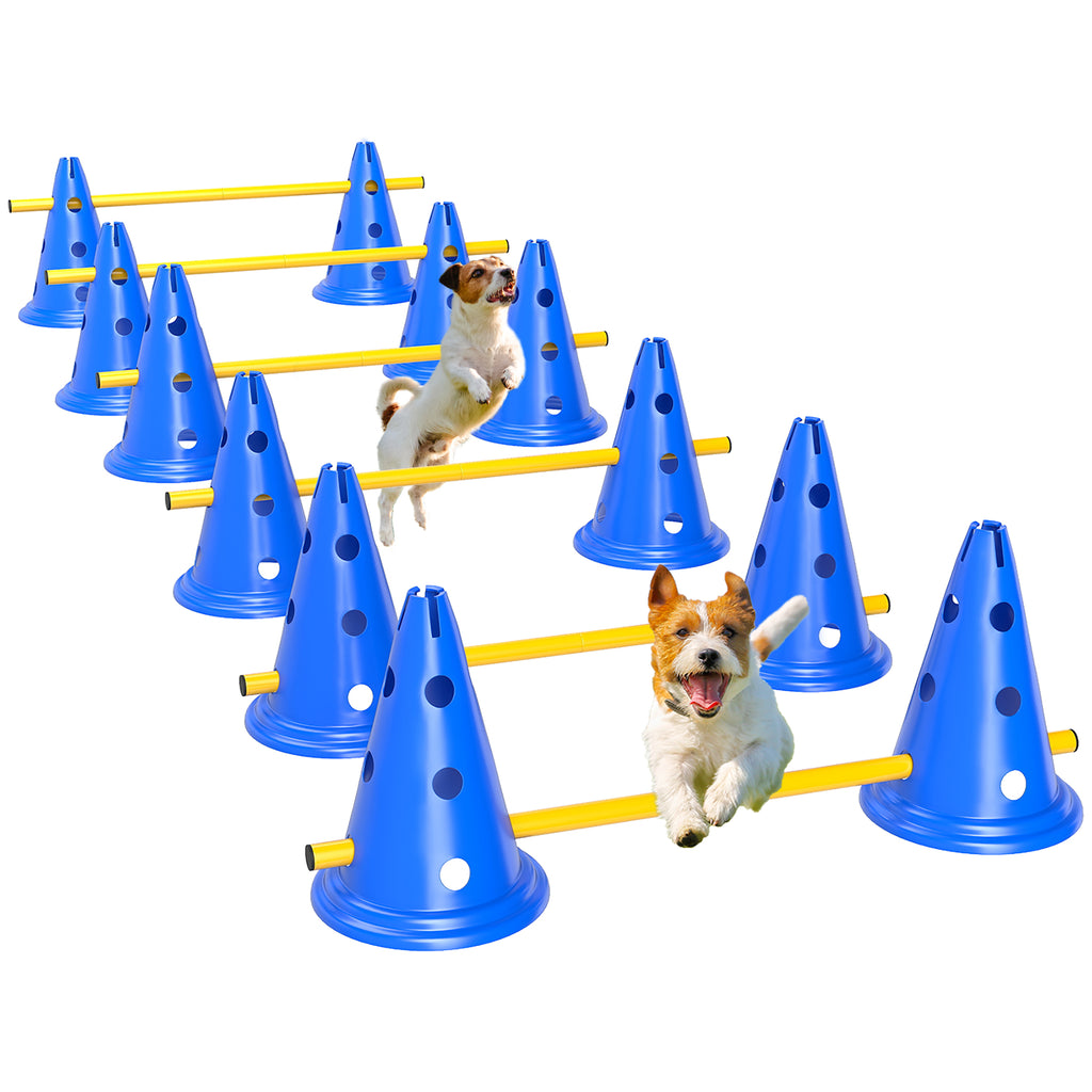Agility Set Hunde 6-teiliges Agility-Ausrüstung für Hundetraining Steckhürdenset mit 12 Kegel 6 Hürden Tragetasche