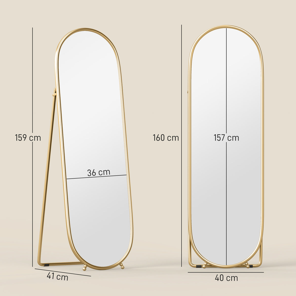 Two-Way Curved Full Length Mirror - Gold Tone
