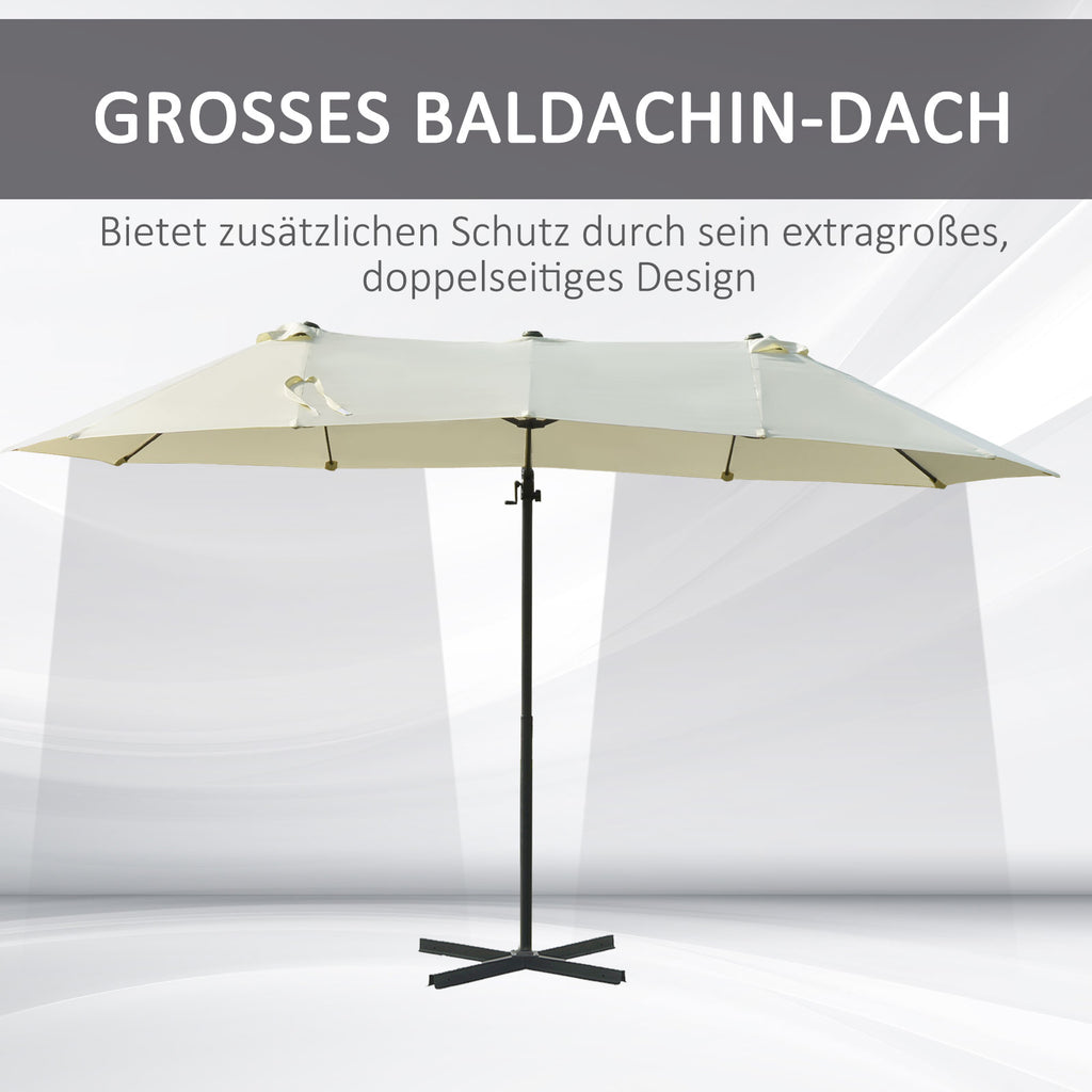  Sonnenschirm Doppelsonnenschirm Oval 445x260cm Ampelschirm mit Kurbel Schirmständer Gartenschirm Kurbelschirm, Marktschirm für Garten Cremeweiß