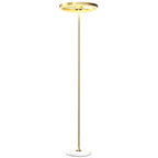 Stehlampe, Fußschalter, Metallstruktur, Acrylschirm, 4000K, dimmbar, Goldfarben