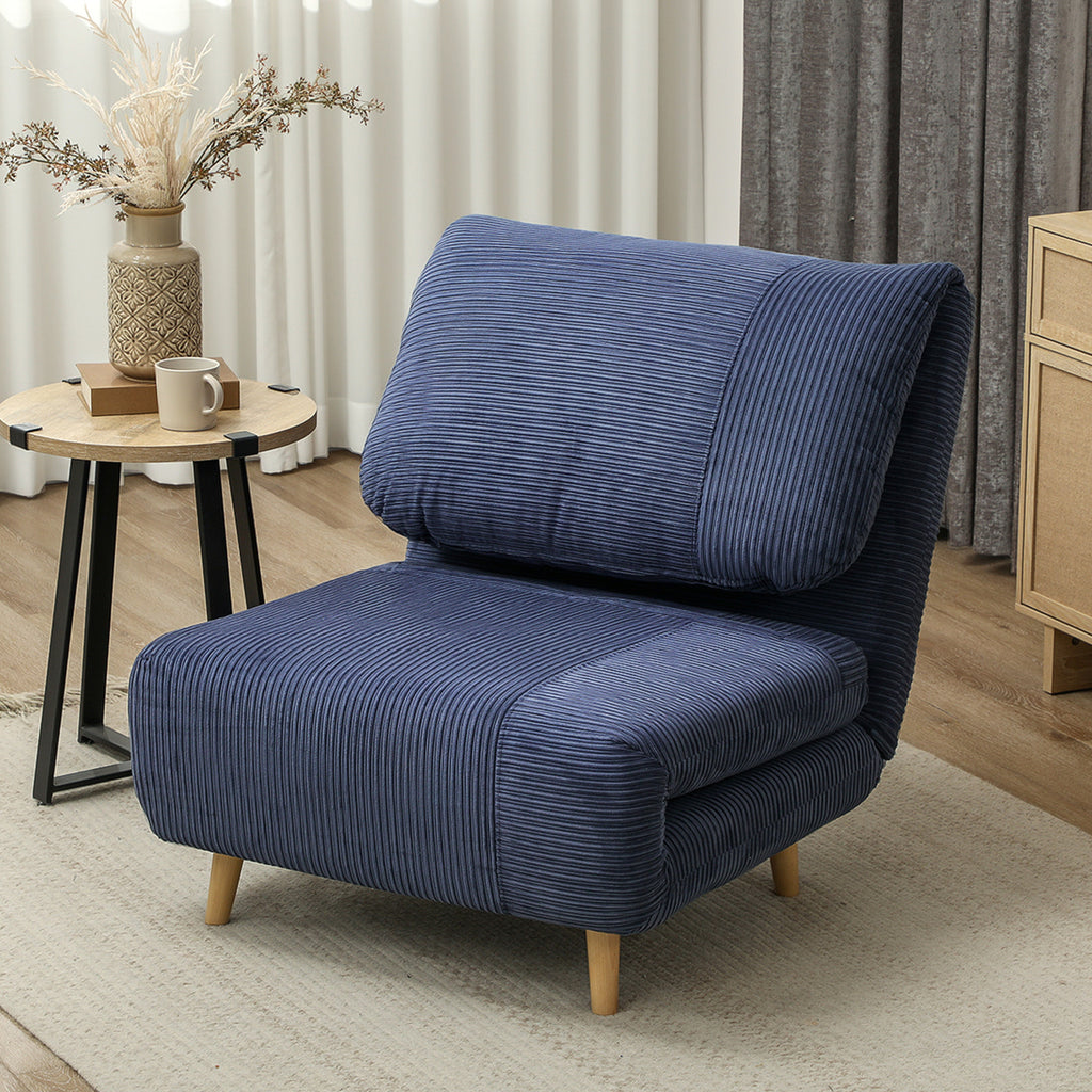 2-in-1 Schlafsessel G?stebett, verstellbare  Kopfst¨¹tze Cord-Optik 82 cm x 87 cm x 89 cm Blau