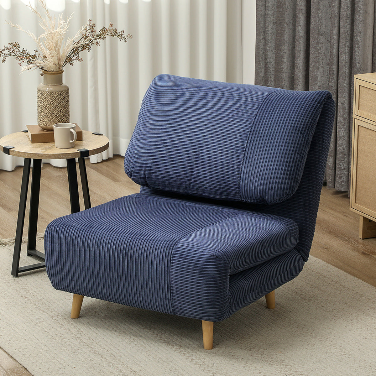 2-in-1 Schlafsessel G?stebett, verstellbare  Kopfst¨¹tze Cord-Optik 82 cm x 87 cm x 89 cm Blau