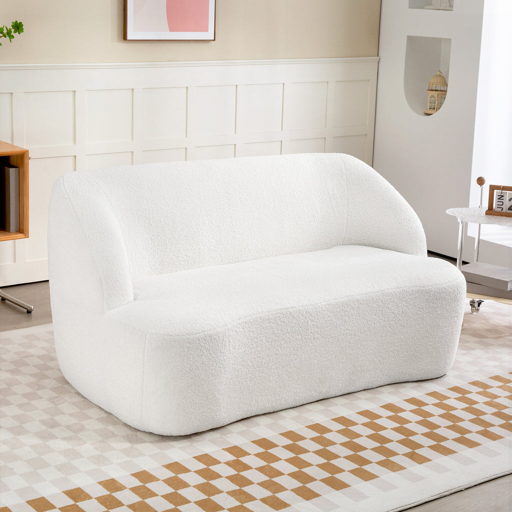 2-Sitzer-Sofa, geschwungenes Design, Polstersofa mit Fleece-Bezug, f¨¹r Wohnzimmer, Schlafzimmer, Homeoffice, Cremewei?