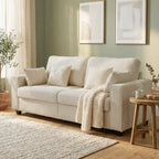 Beiges 3-Sitzer-Sofa mit Raindrop-Samtbezug, tiefem Sitz, Federkissen, breiten Armlehnen und 4 Kissen