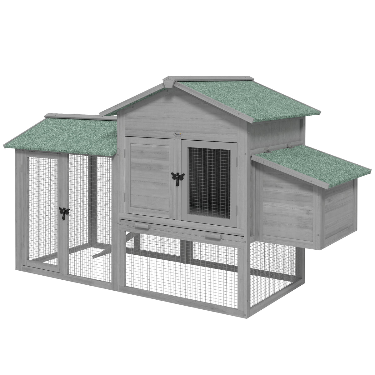 Hühnerstall Holz Hühnerhaus mit Freilaufgehege Nistkasten Rampe herausziehbarem Tablett für 2-4 Hühner 168x75x103cm Grau