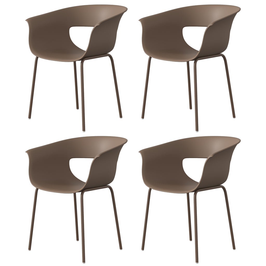 Gartenstühle 4er Set ergonomisch Balkonstühle mit Ausschnittdesign Armlehne Wetterfest rostbeständig Kaffee