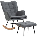 Schaukelstuhl mit Hocker, komfortabel, bis 130 kg, Leinenoptik, 64x89x90cm, Grau