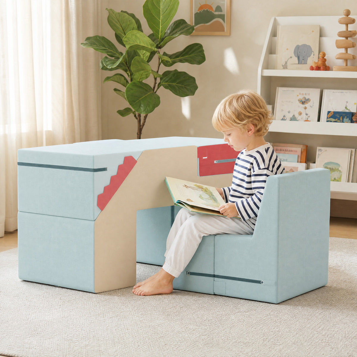 2-teiliges Schaumstoff Bausteine für Kleinkinder mit abnehmbaren Bezügen, Indoor-Kletter- und Krabbelspielset, Blau