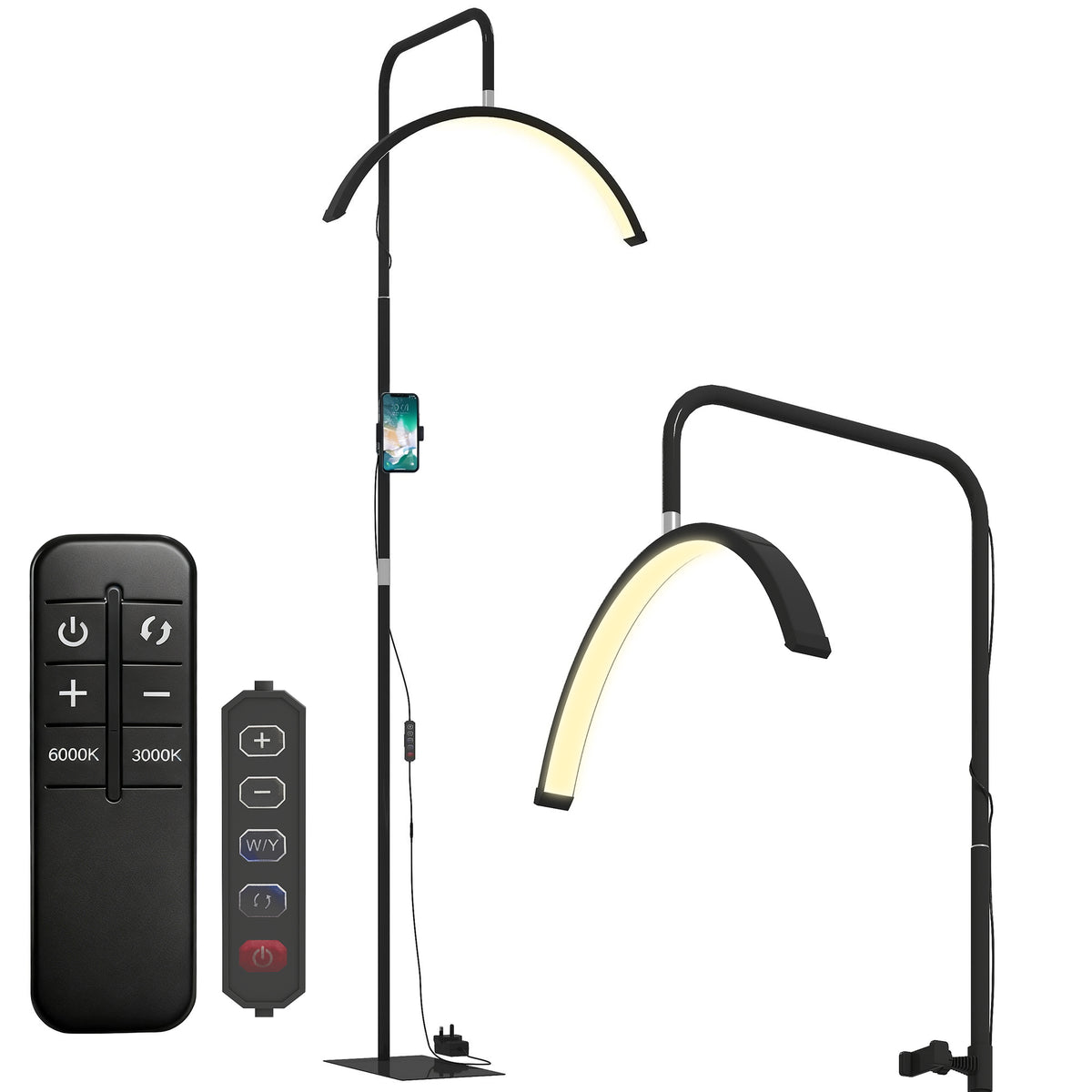 LED Halbmond Wimpern Lampe mit Telefonhalter 350° Drehbar Beauty-Ringlicht Warme Lampe mit Einstellbar Höhe