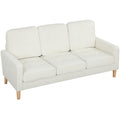 3-Sitzer-Sofa mit dicken Kissen, Kautschukholz, Stoffbezug, Polstersofa f¨¹r Wohnzimmer, B¨¹ro, Schlafzimmer, Cremewei?