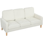 3-Sitzer-Sofa mit dicken Kissen, Kautschukholz, Stoffbezug, Polstersofa f¨¹r Wohnzimmer, B¨¹ro, Schlafzimmer, Cremewei?
