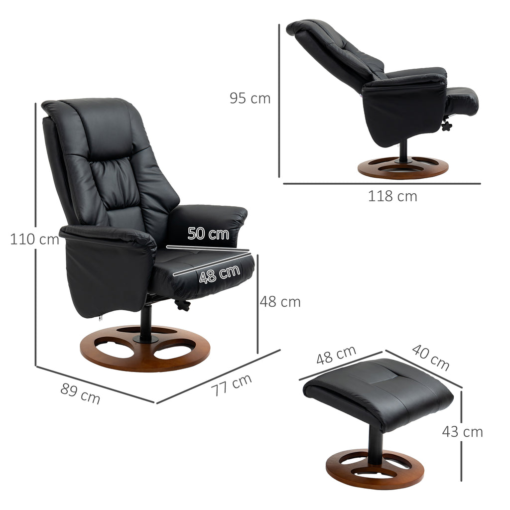 Relaxsessel mit Ottomane, Sessel mit Fußhocker, verstellbare Rückenlehne, 77 cm x 89 cm x 110 cm, Schwarz