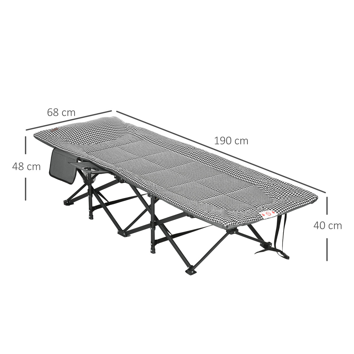 Feldbett Campingbett, Campingliege mit Tasche, Klappbett mit Becherhalter, für Schwimmbad, Balkon, bis 120 kg, Schwarz, 68 x 190 x 48cm