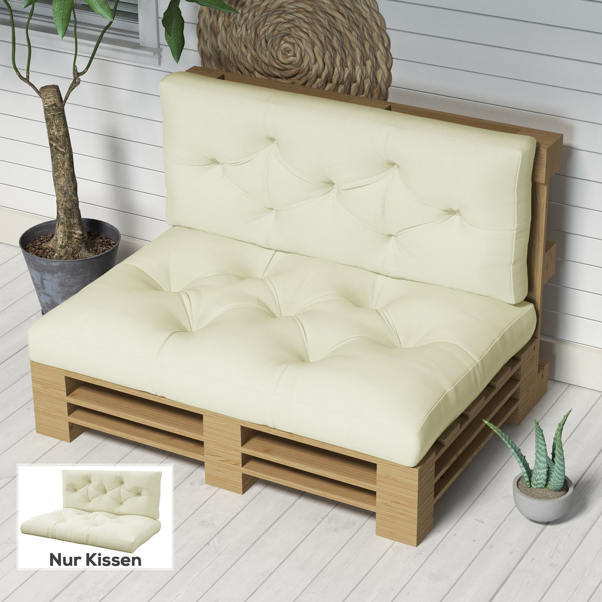 Sitzpolster Sitzkissen Polsterauflage, mit Knopfheftung, 120 x 80 x 12 cm, Cremeweiß